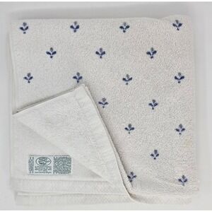 Laura Ashley Bembridge Bath Towel Vintage Blue Floral Off White Cotton 80s